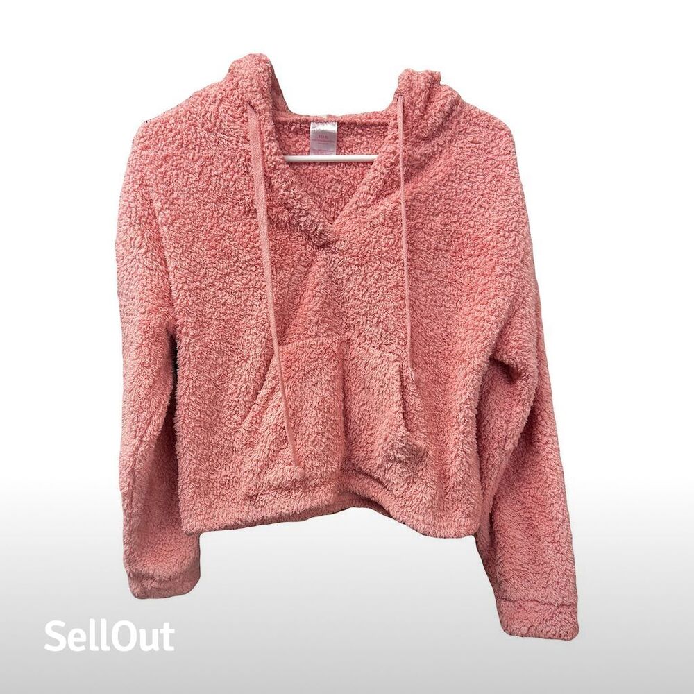 No Boundaries Women's Pink Cropped Fleece Hoodie Hoodie Size S